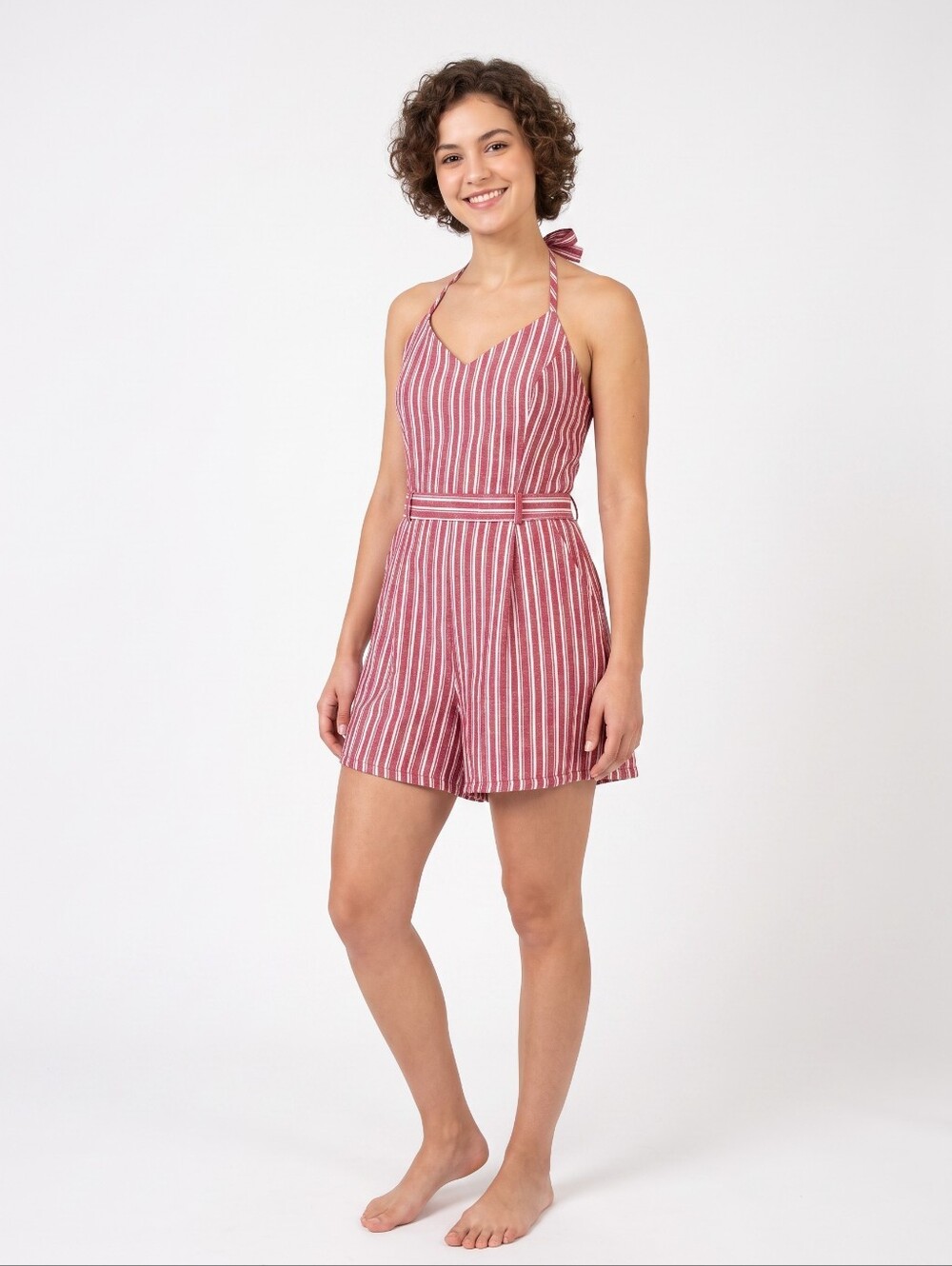 Hollister Burgundy & White Striped Halter Romper Womens Size Small